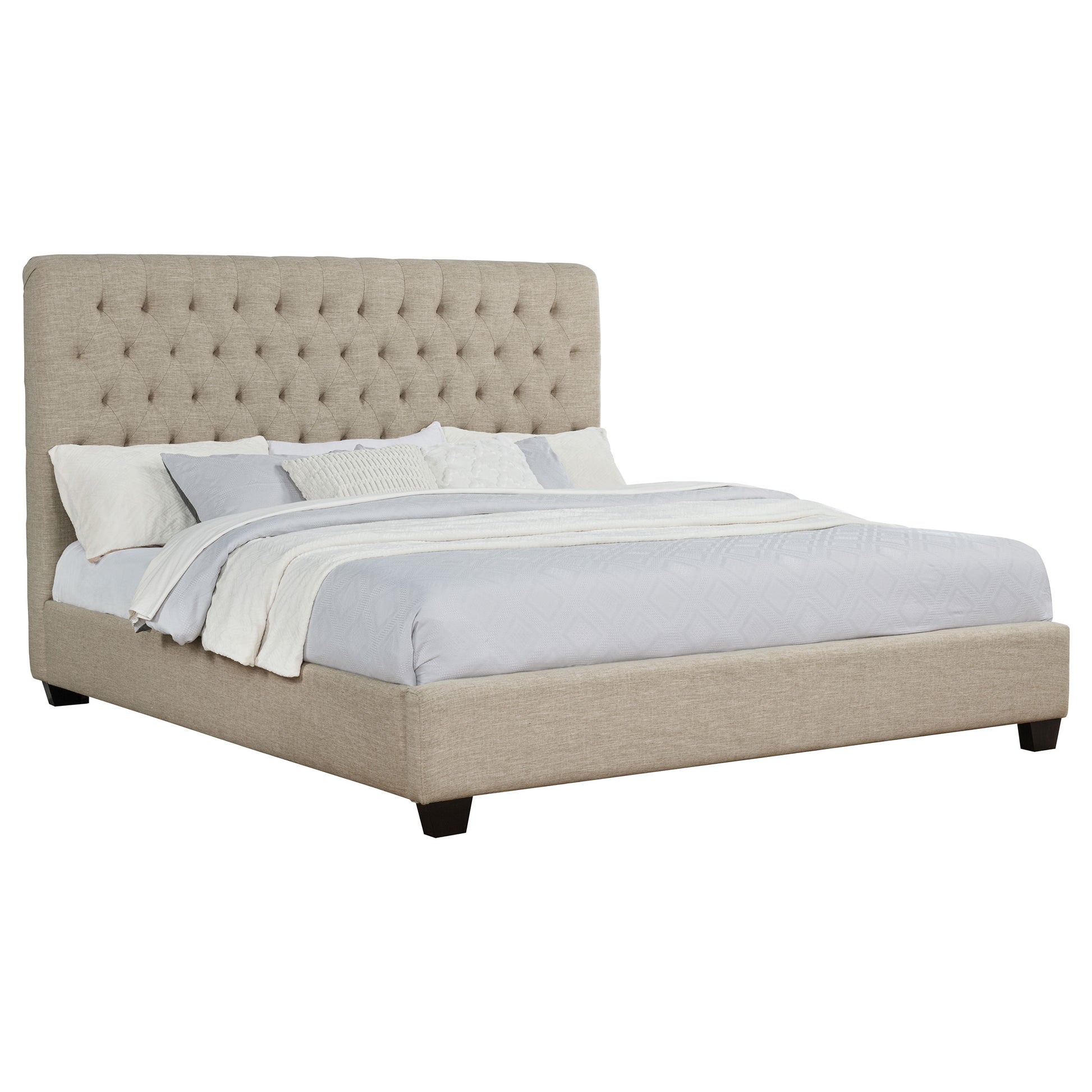 Oatmeal Upholstered King Panel Bed - Box Spring Not Needed