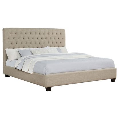 Oatmeal Upholstered King Panel Bed - Box Spring Not Needed