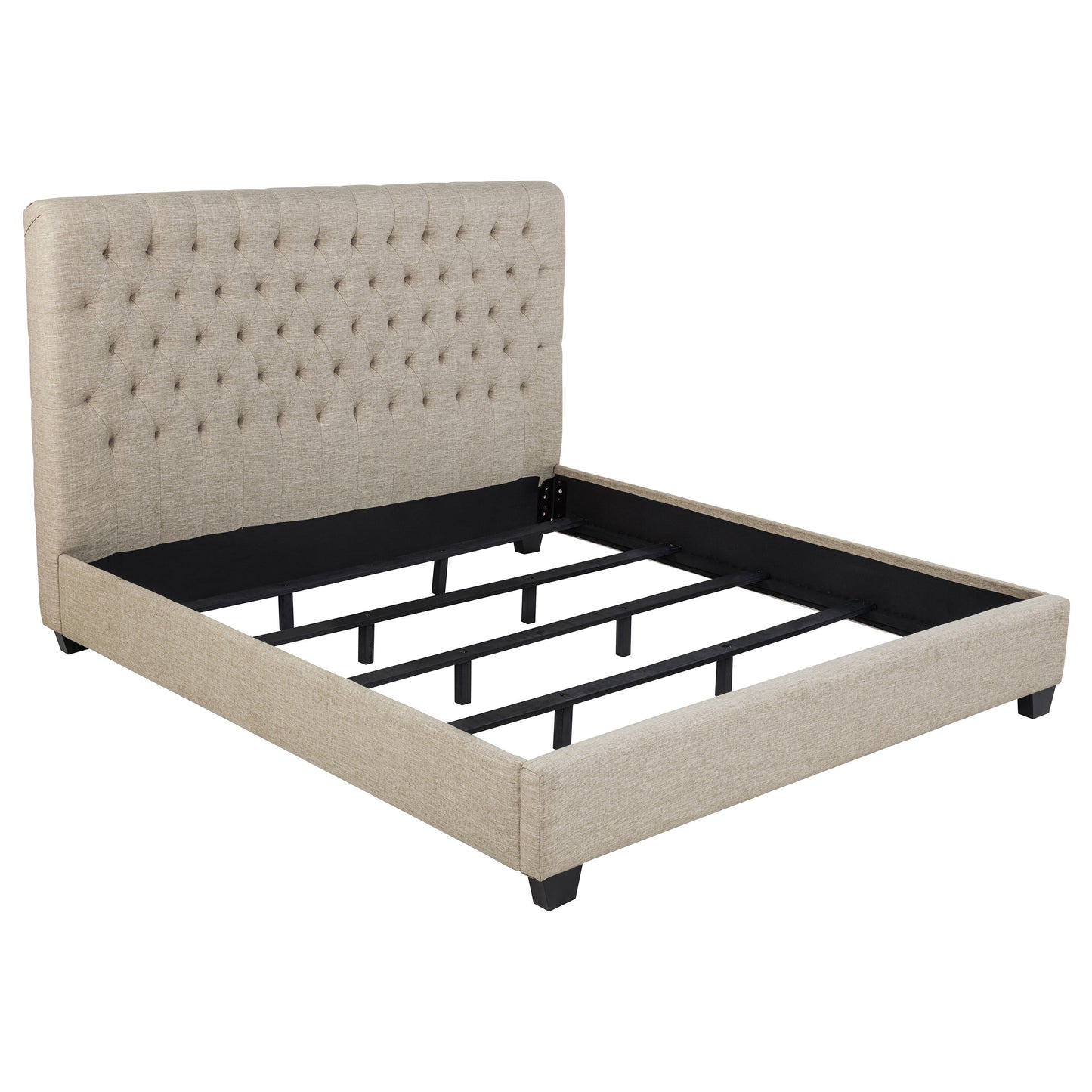 Oatmeal Upholstered King Panel Bed - Box Spring Not Needed