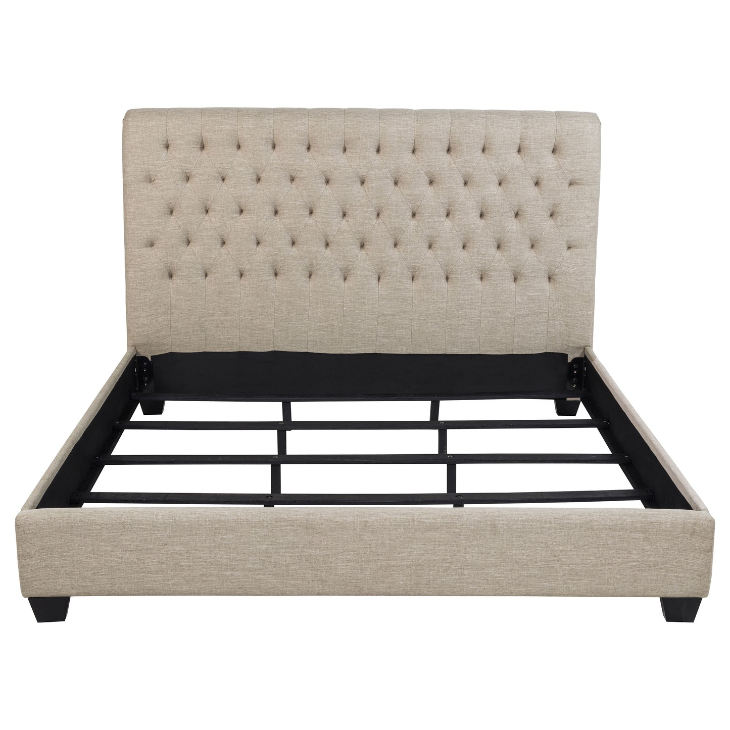 Oatmeal Upholstered King Panel Bed - Box Spring Not Needed