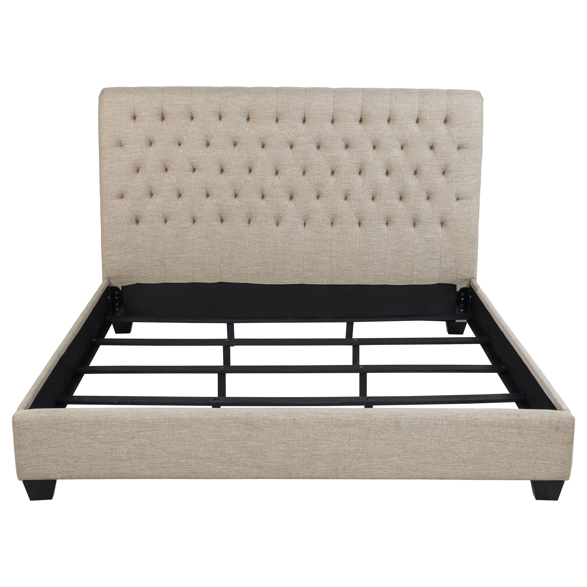 Oatmeal Upholstered King Panel Bed - Box Spring Not Needed