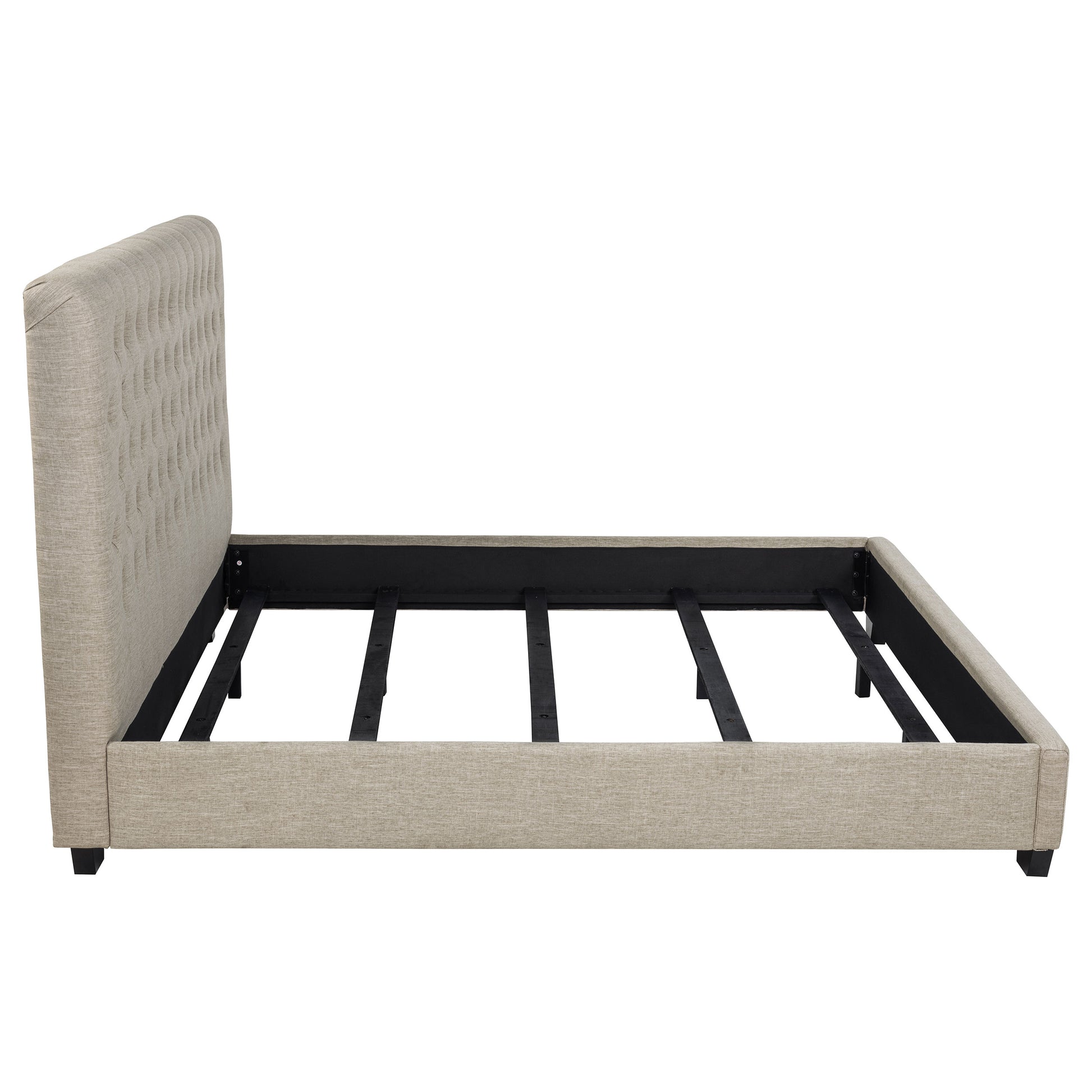 Oatmeal Upholstered King Panel Bed - Box Spring Not Needed
