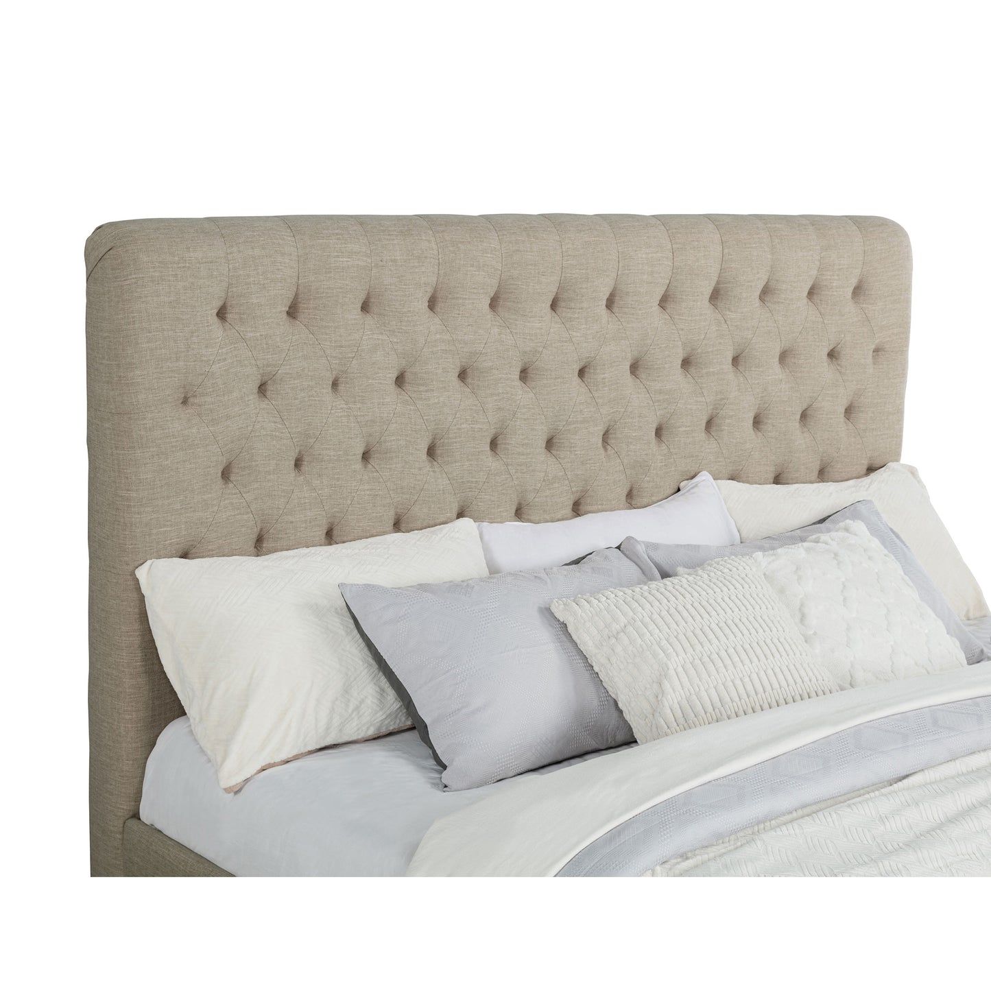 Oatmeal Upholstered King Panel Bed - Box Spring Not Needed