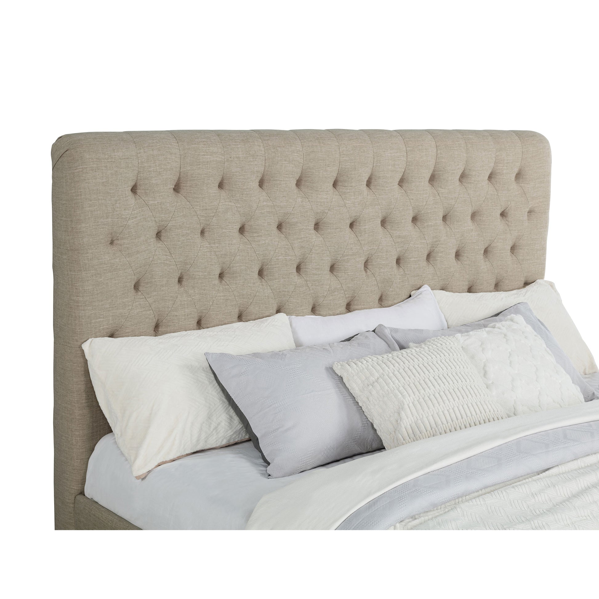 Oatmeal Upholstered King Panel Bed - Box Spring Not Needed