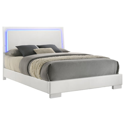 White Queen Panel Bed - LED Lighting & No Box Spring Needed
