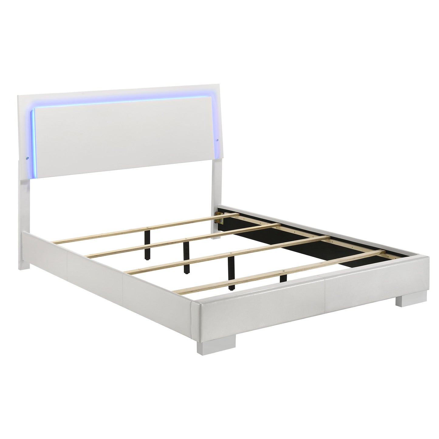 White Queen Panel Bed - LED Lighting & No Box Spring Needed