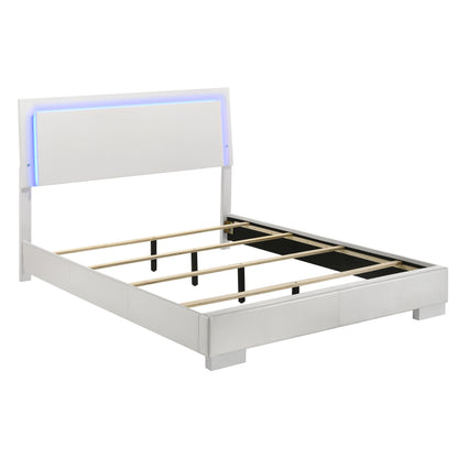 White Queen Panel Bed - LED Lighting & No Box Spring Needed
