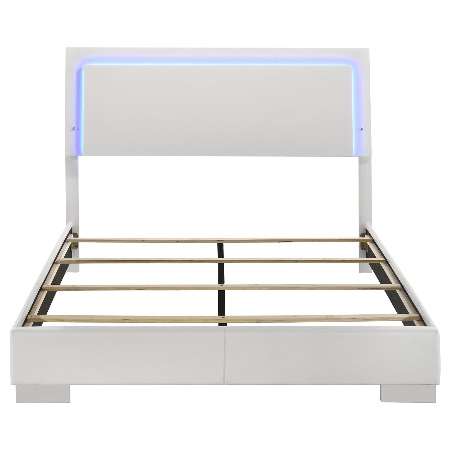 White Queen Panel Bed - LED Lighting & No Box Spring Needed