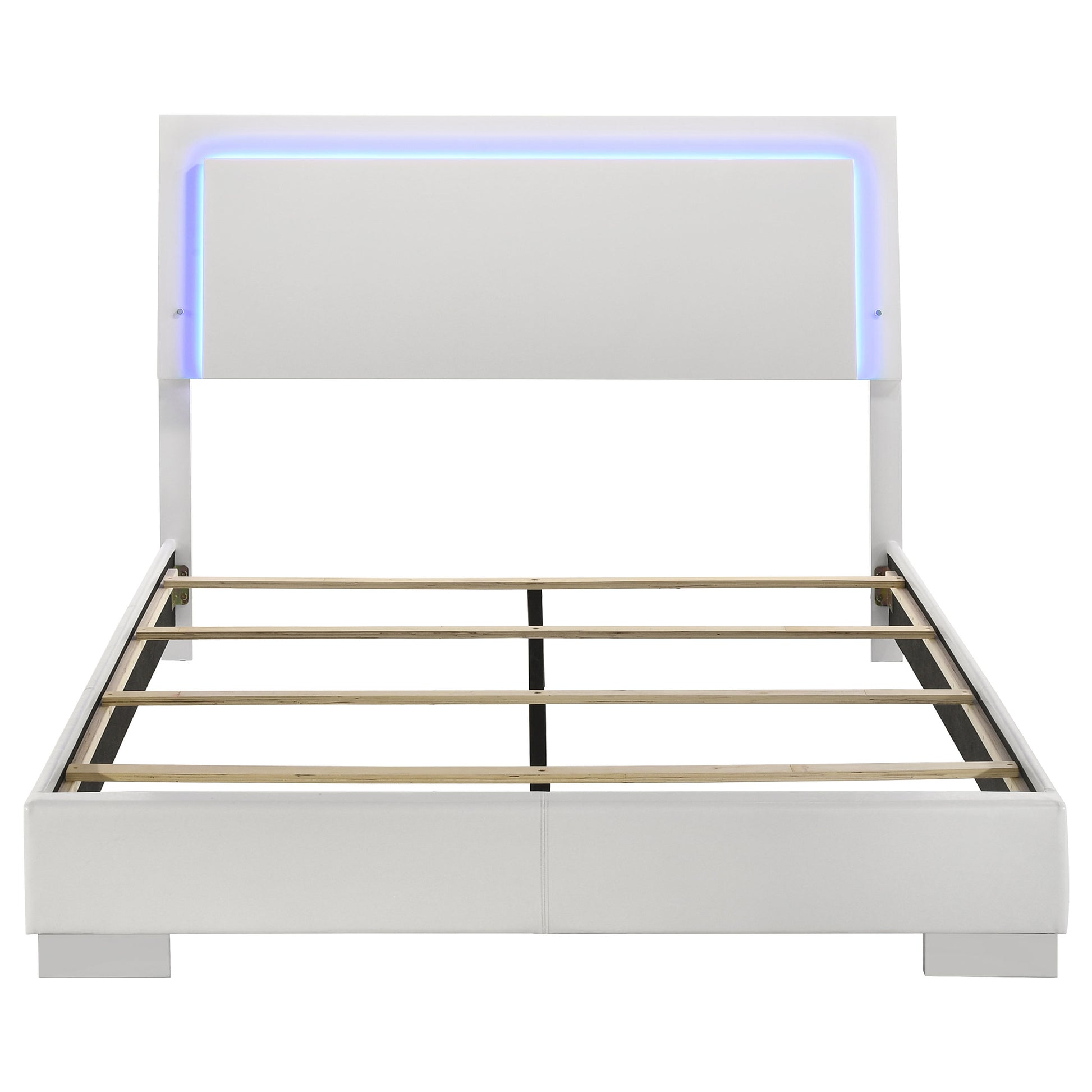 White Queen Panel Bed - LED Lighting & No Box Spring Needed