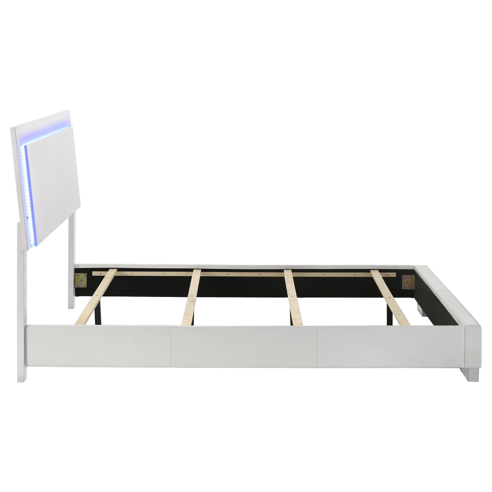 White Queen Panel Bed - LED Lighting & No Box Spring Needed