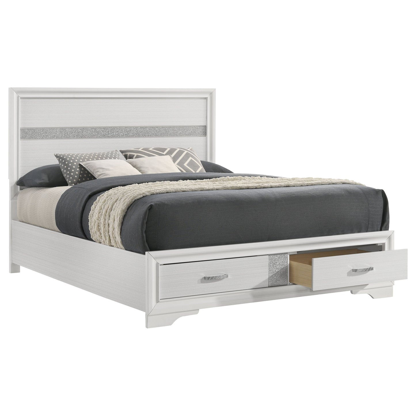 Queen White Wood Storage Bed Frame for Bedrooms