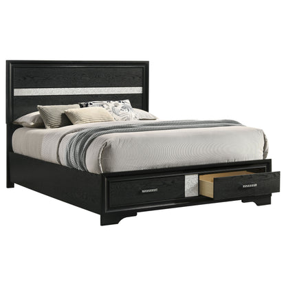 Black Solid Wood Queen Panel Bed with Integrated Storage Drawers for Bedroom