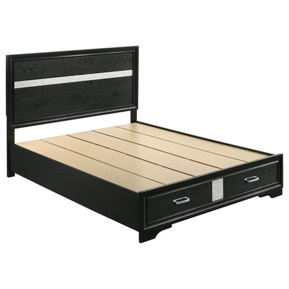 Black Solid Wood Queen Panel Bed with Integrated Storage Drawers for Bedroom
