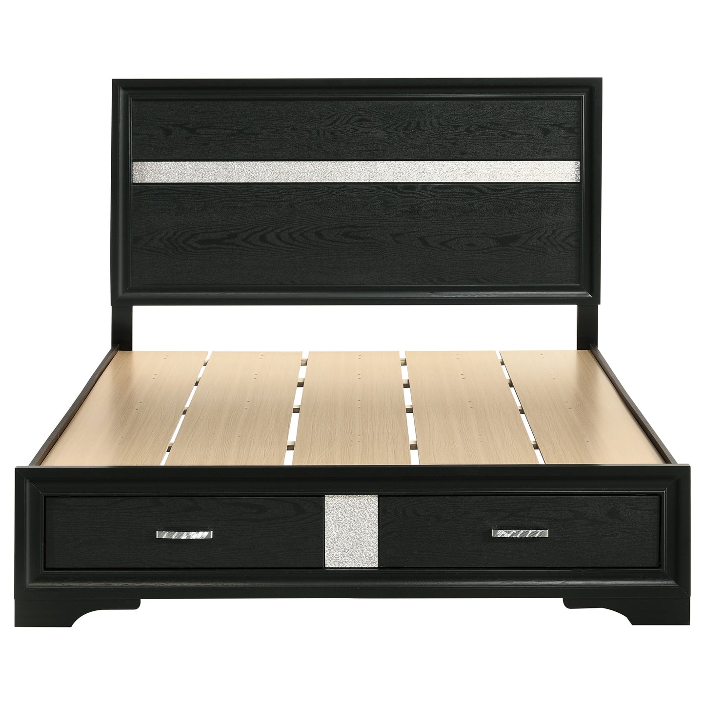 Black Solid Wood Queen Panel Bed with Integrated Storage Drawers for Bedroom