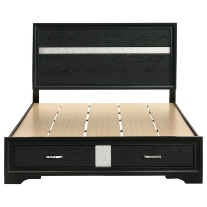 Black Solid Wood Queen Panel Bed with Integrated Storage Drawers for Bedroom
