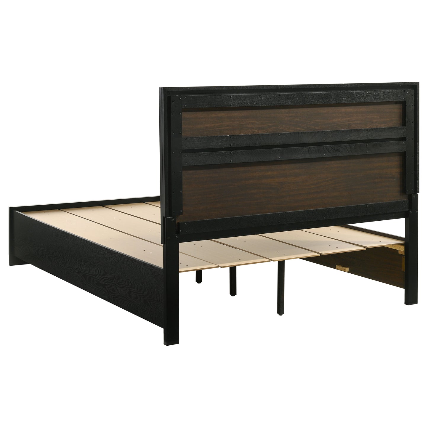 Black Solid Wood Queen Panel Bed with Integrated Storage Drawers for Bedroom