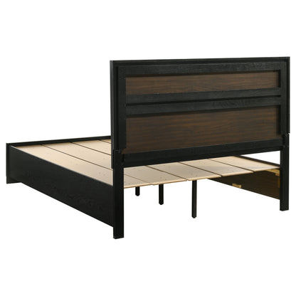 Black Solid Wood Queen Panel Bed with Integrated Storage Drawers for Bedroom