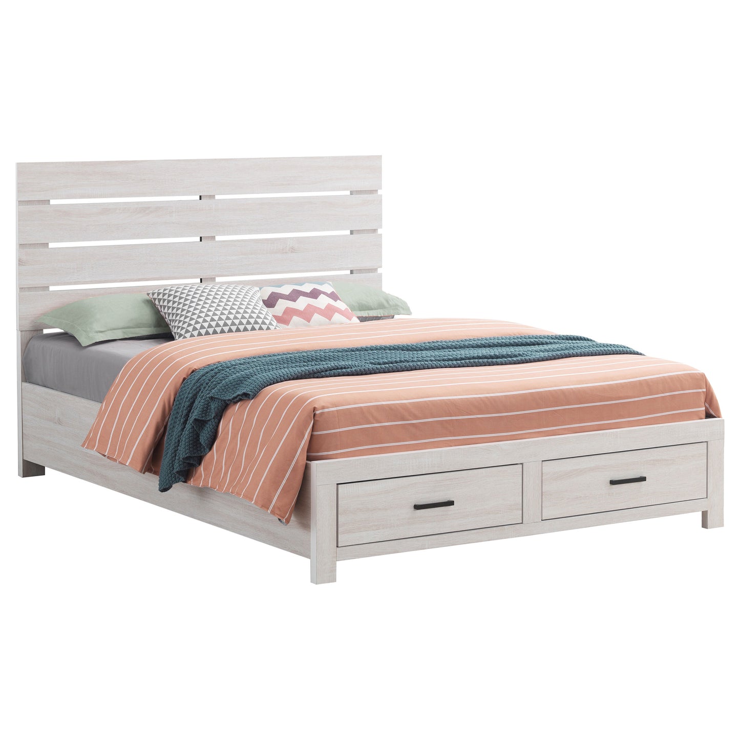 Coastal White Queen Storage Panel Bed - No Box Spring Needed