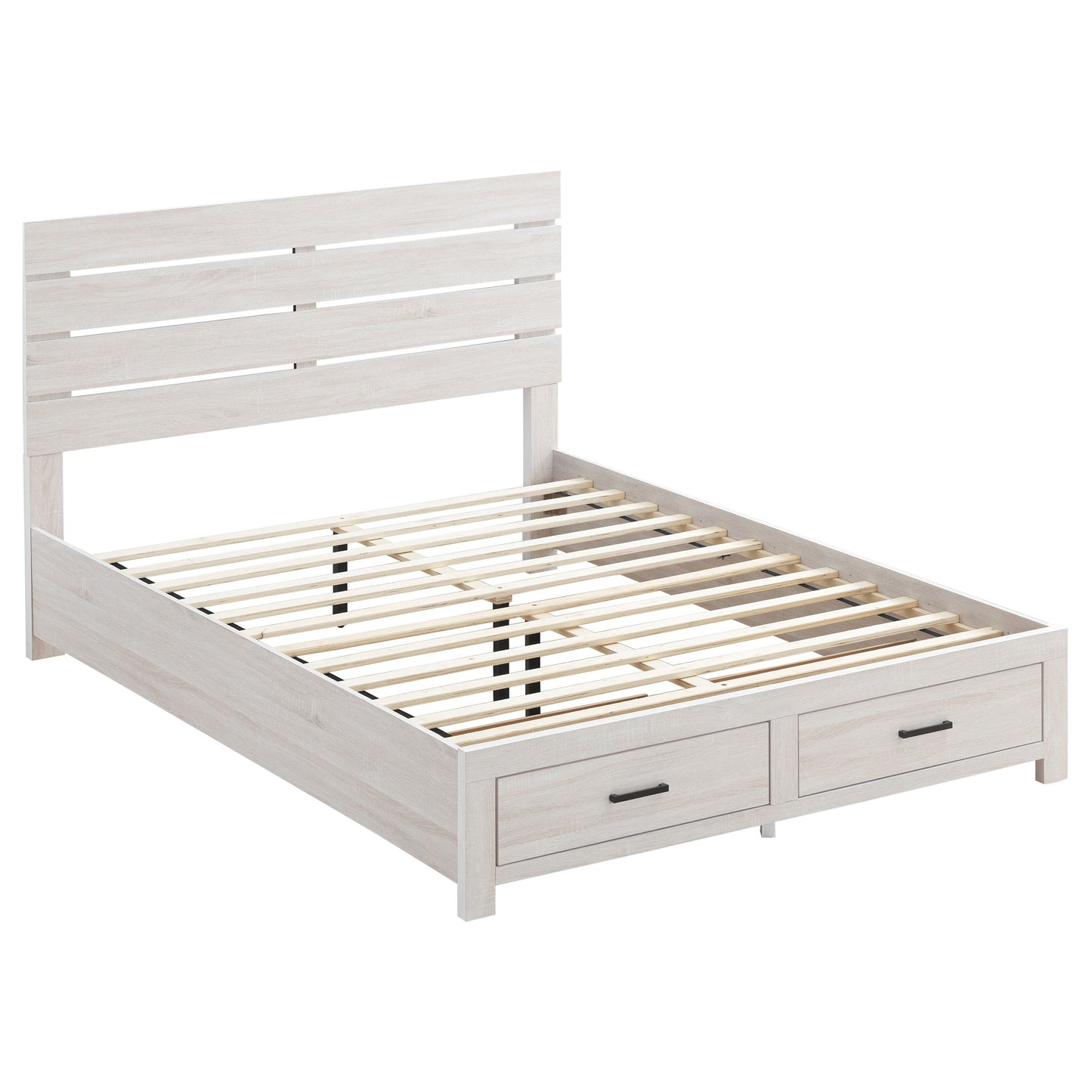 Coastal White Queen Storage Panel Bed - No Box Spring Needed