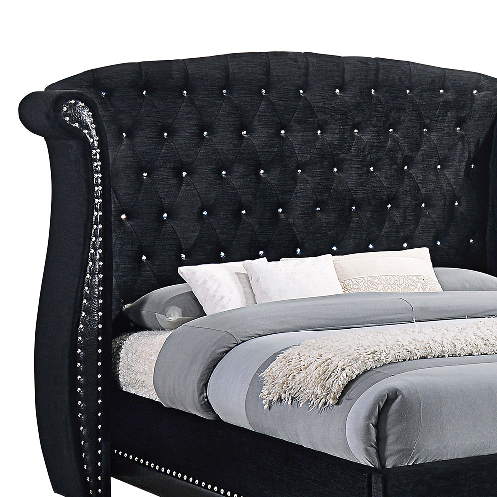 Black Queen Wingback Bed - Upholstered Glamour