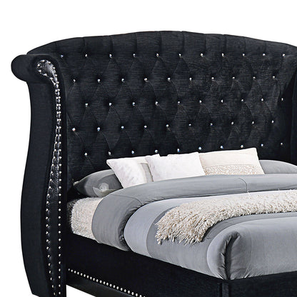Black Queen Wingback Bed - Upholstered Glamour