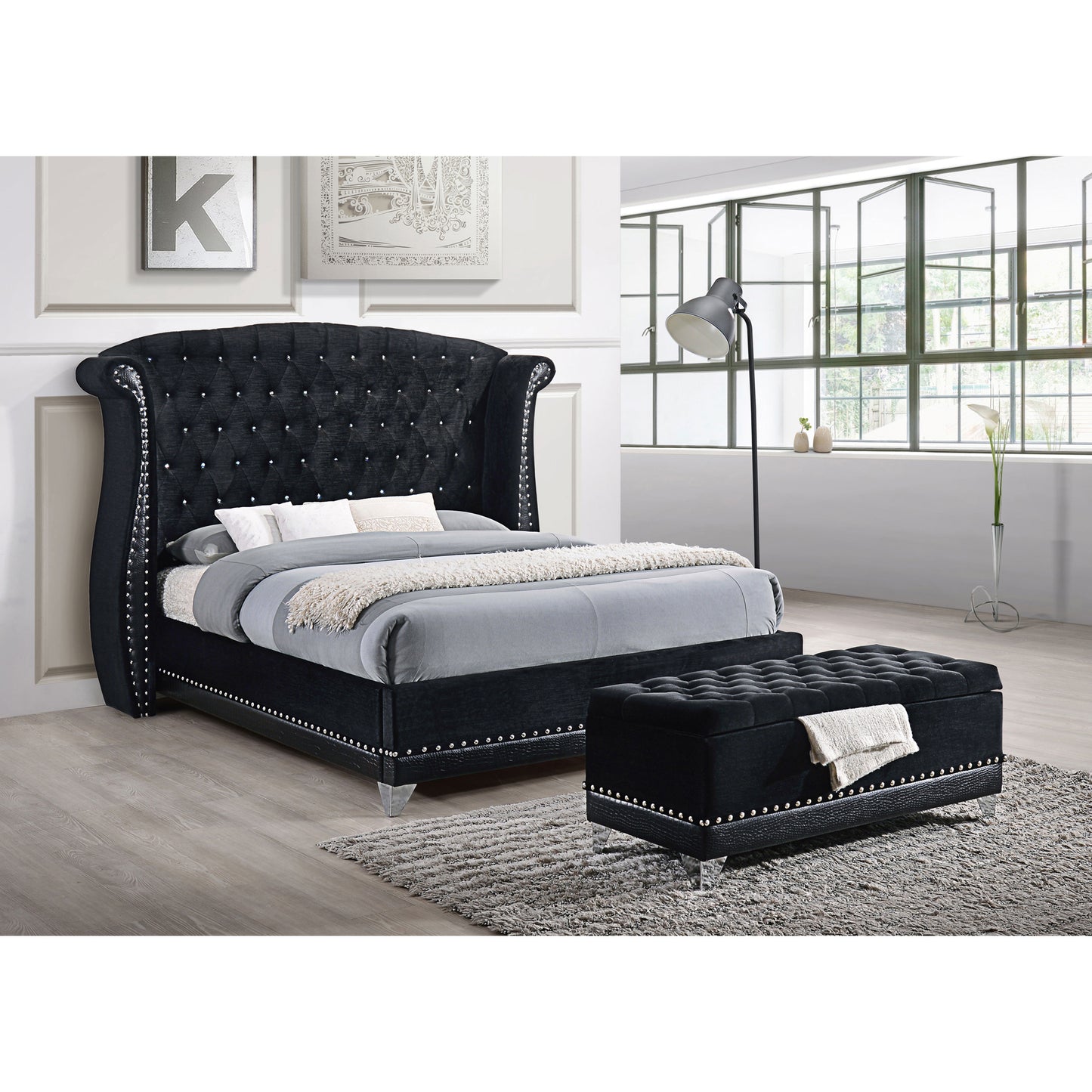 Black Queen Wingback Bed - Upholstered Glamour