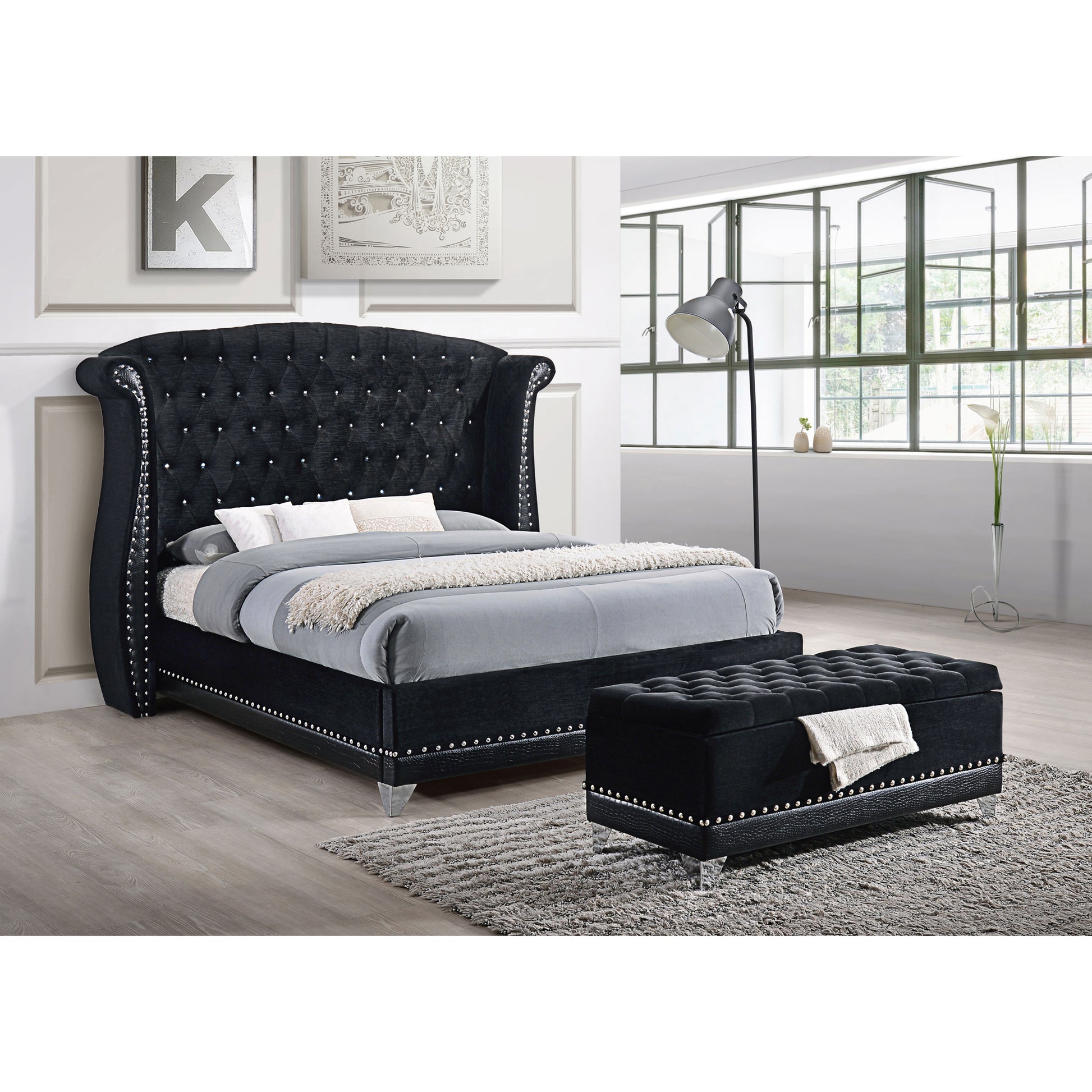 Black Queen Wingback Bed - Upholstered Glamour