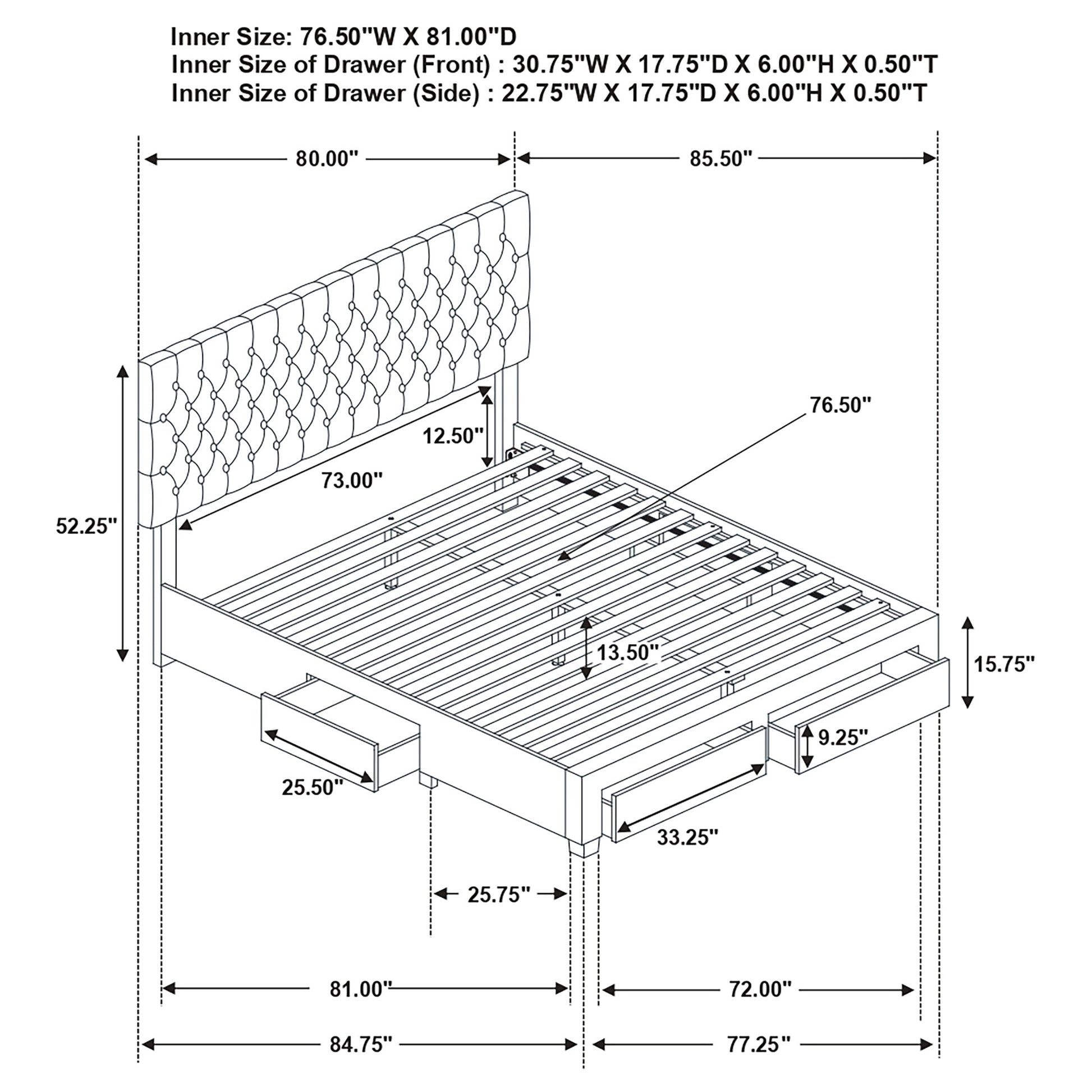 Newport Grey Storage Bed - King Size, Box Spring Free