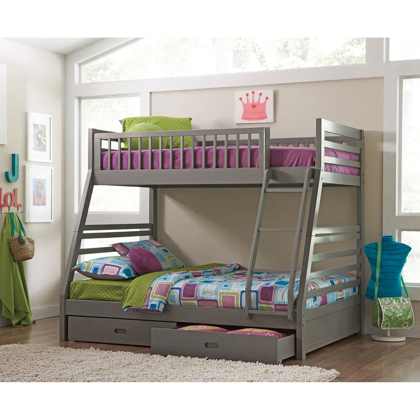 Keira Grey 2-Drawer Wood Twin Over Full Bunk Bed