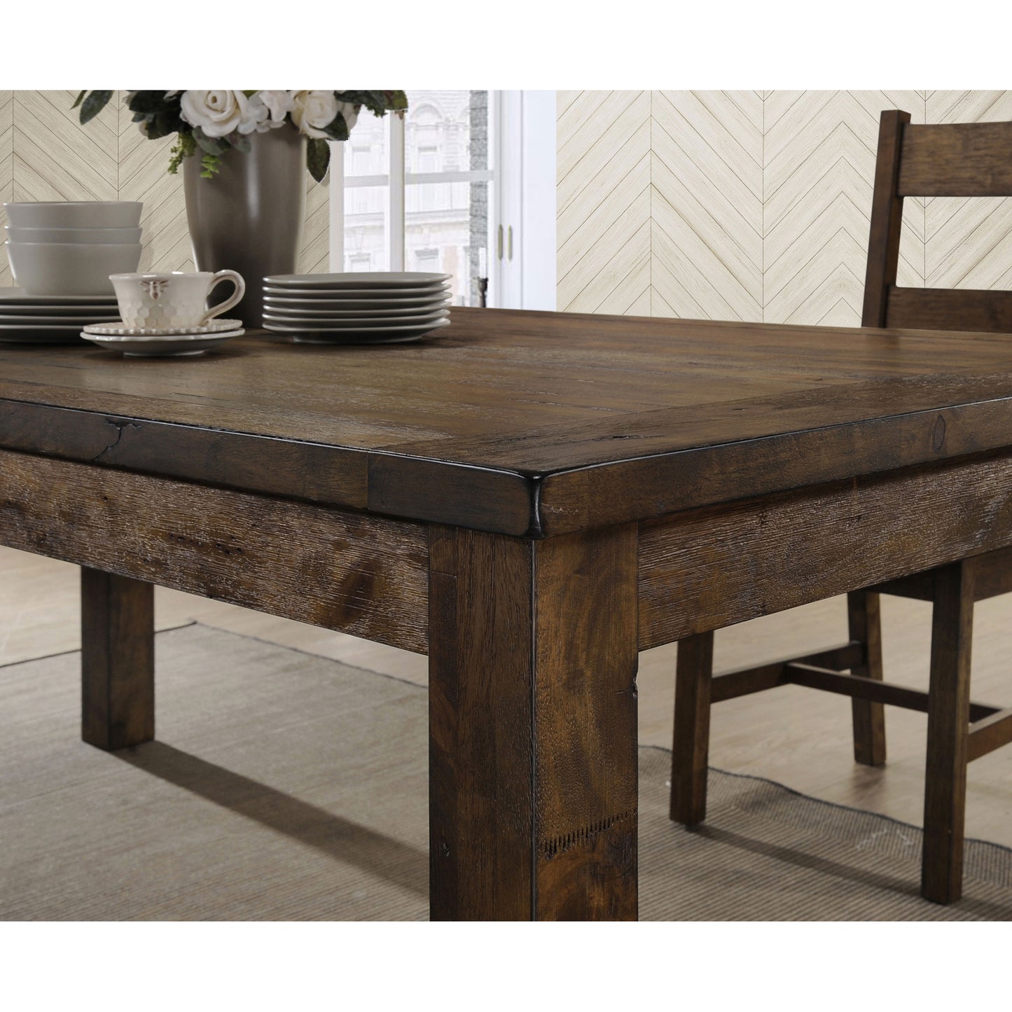 7-Piece Rustic Brown Dining Table Set with Ladder Chairs