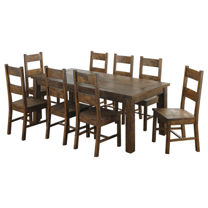 Rustic Brown Asian Hardwood Dining Table Set for Farmhouse Style