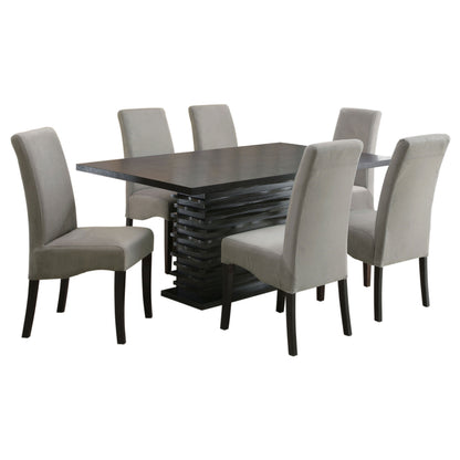 Grey Upholstered Dining Chairs and Pedestal Table Set