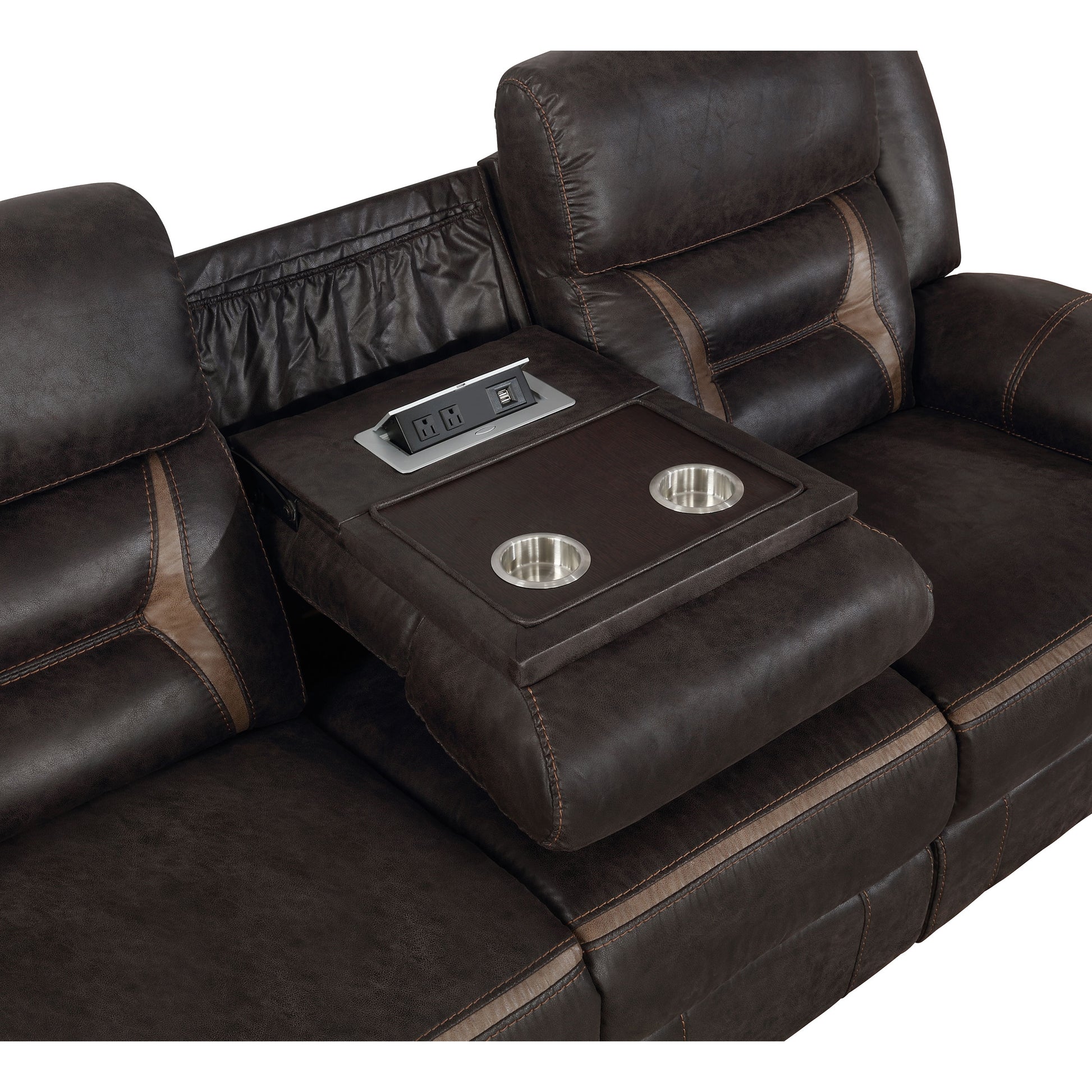 Brown Upholstered 5 Seat Motion Sofa for Living Room