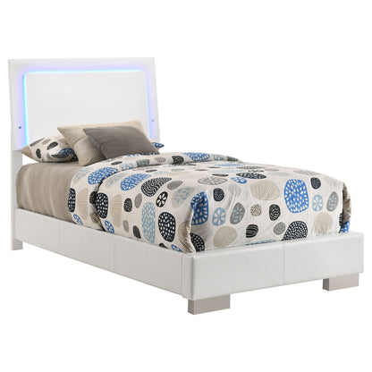 White High Gloss Twin LED Panel Bed - Faux Leather