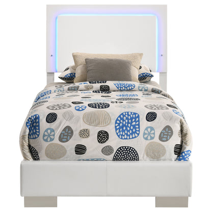 White High Gloss Twin LED Panel Bed - Faux Leather