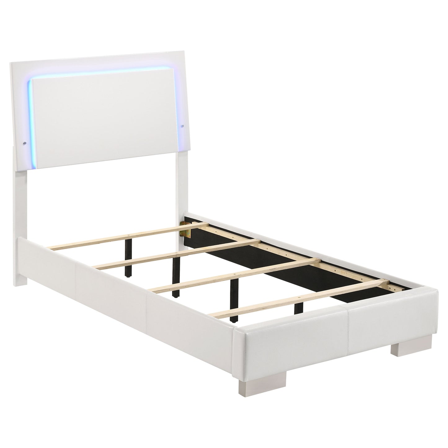 White High Gloss Twin LED Panel Bed - Faux Leather