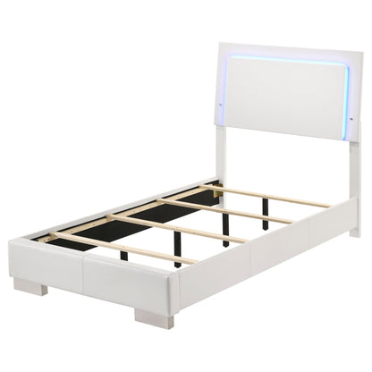 White High Gloss Twin LED Panel Bed - Faux Leather