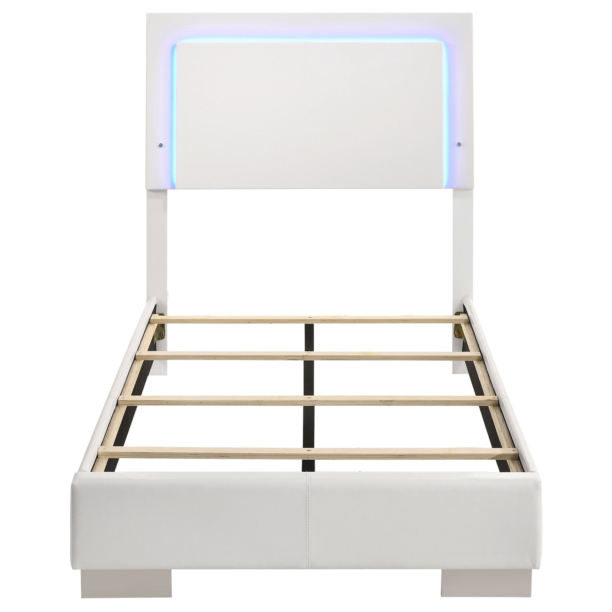 White High Gloss Twin LED Panel Bed - Faux Leather