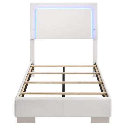 White High Gloss Twin LED Panel Bed - Faux Leather