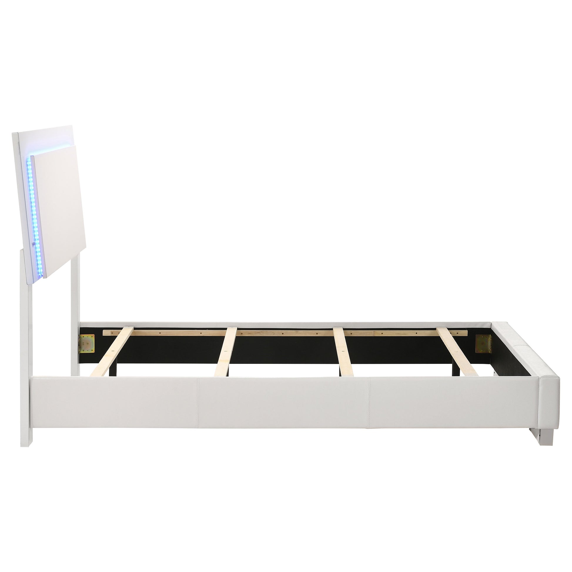 White High Gloss Twin LED Panel Bed - Faux Leather
