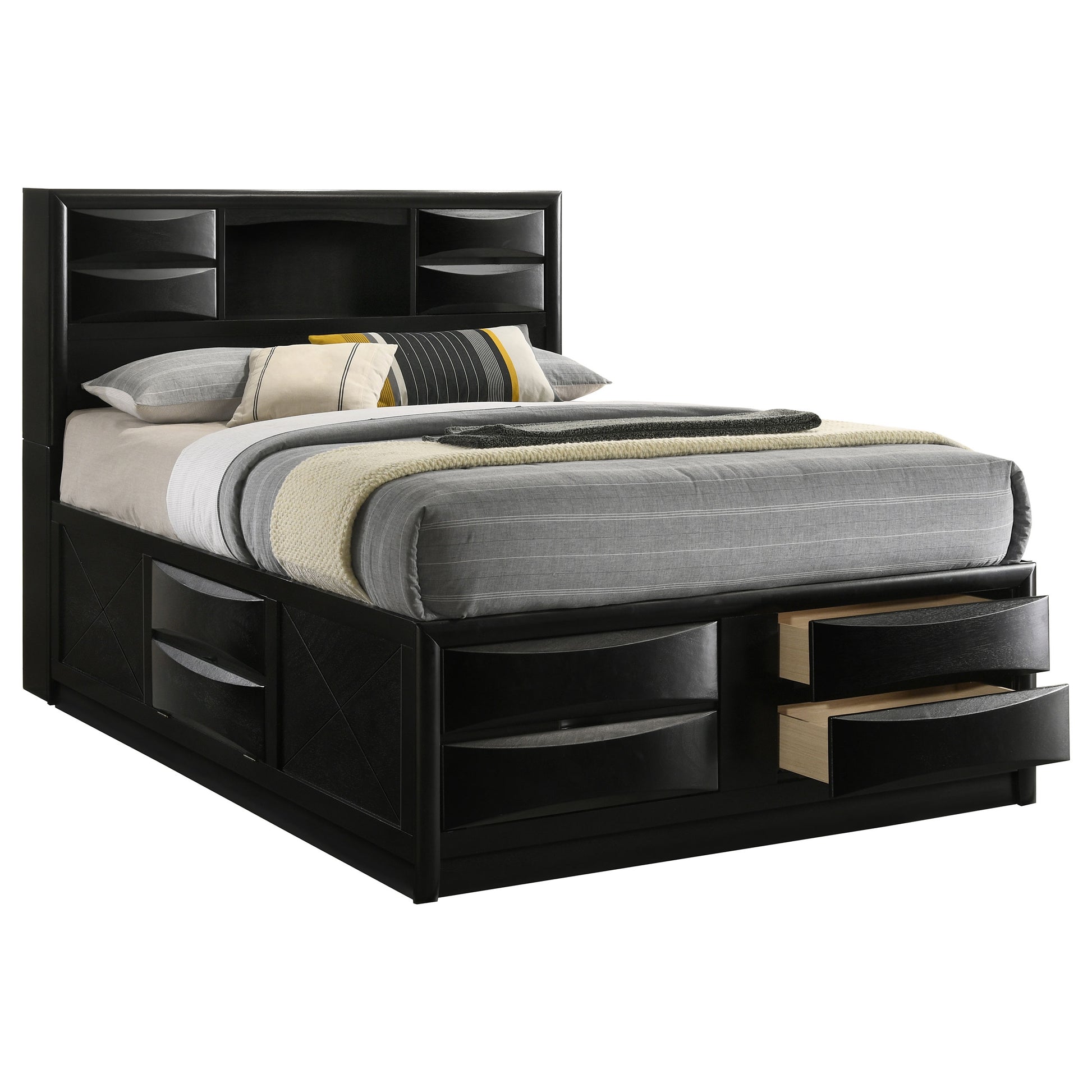 Queen Black Wood Bookcase Bed Frame