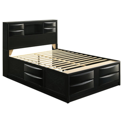 Queen Black Wood Bookcase Bed Frame