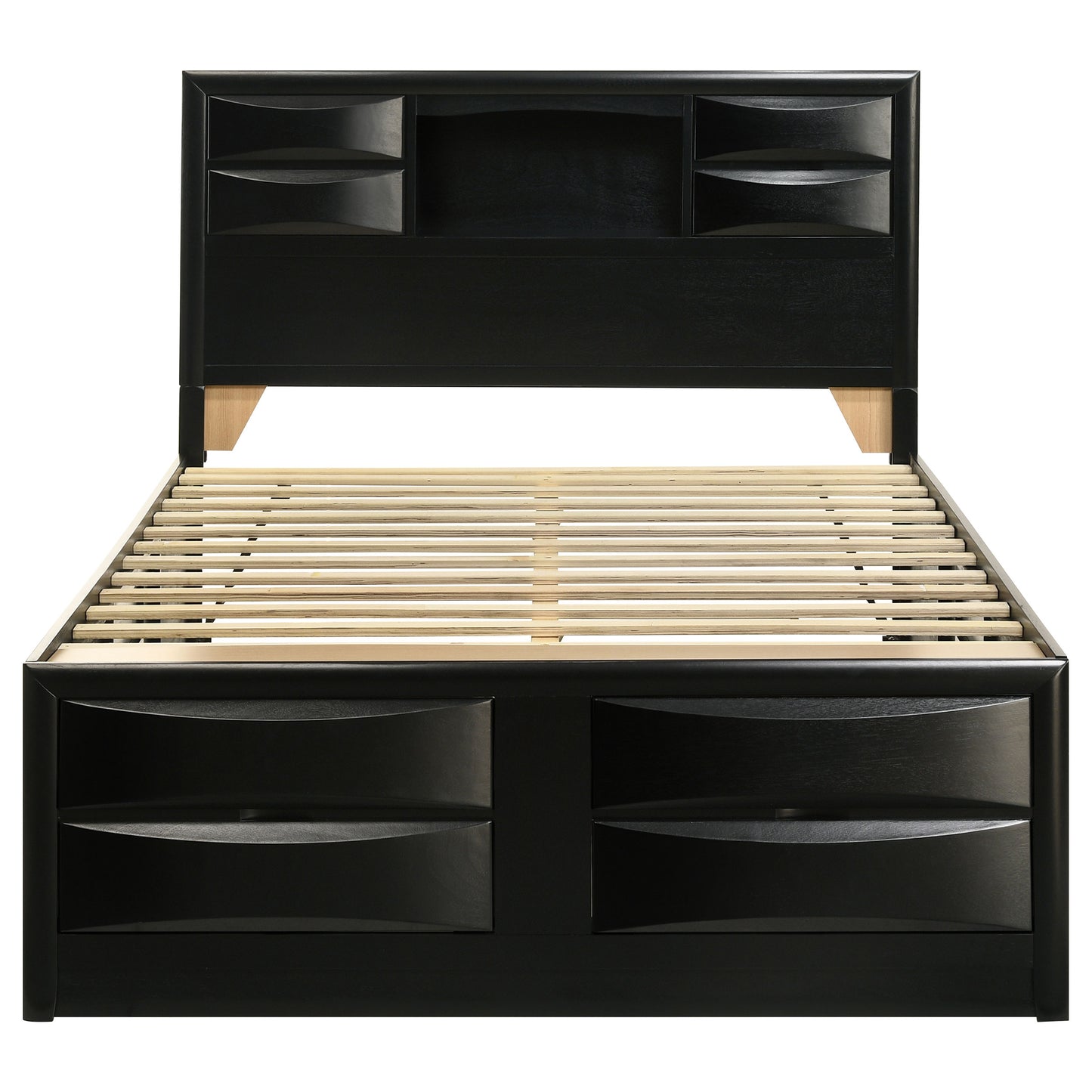 Queen Black Wood Bookcase Bed Frame