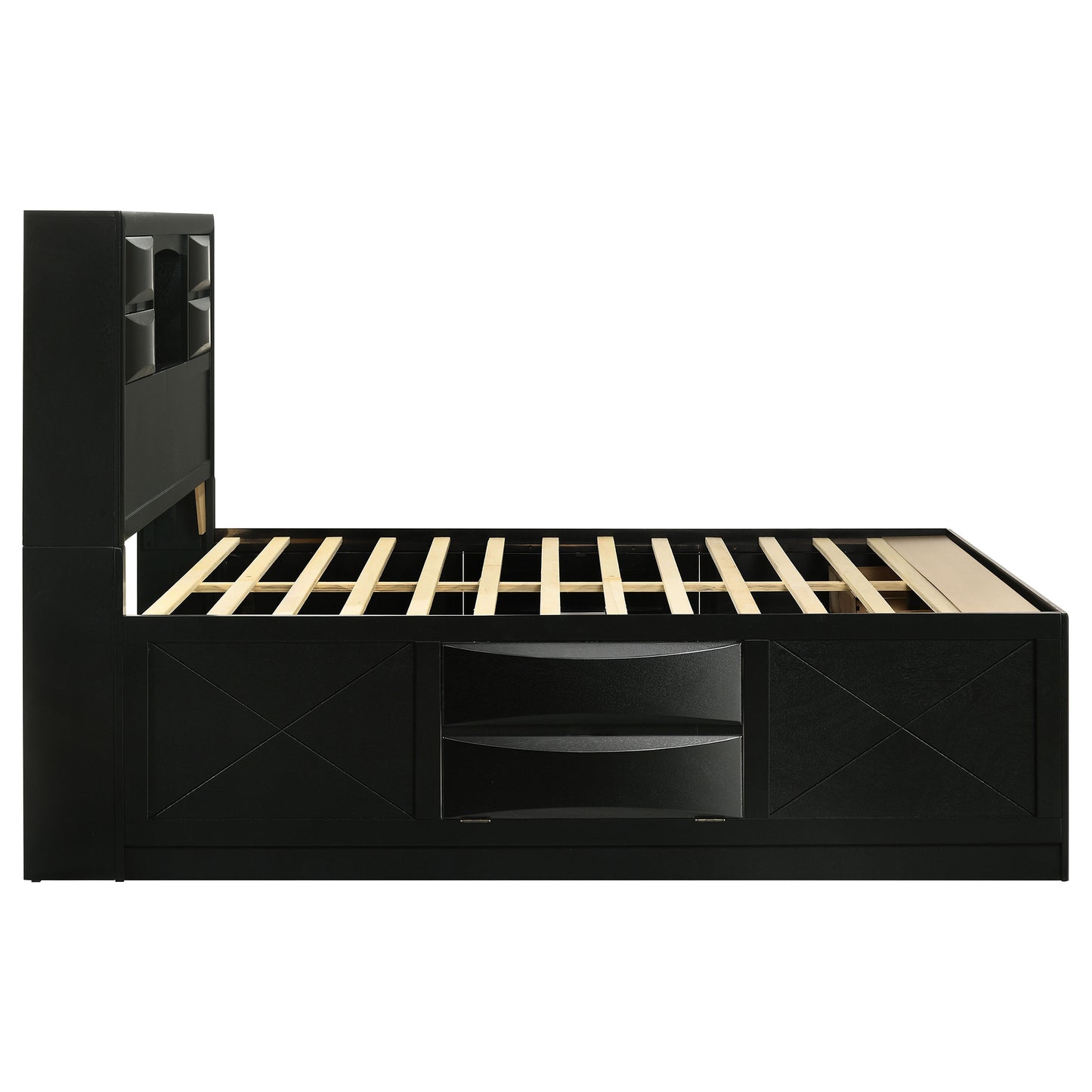 Queen Black Wood Bookcase Bed Frame