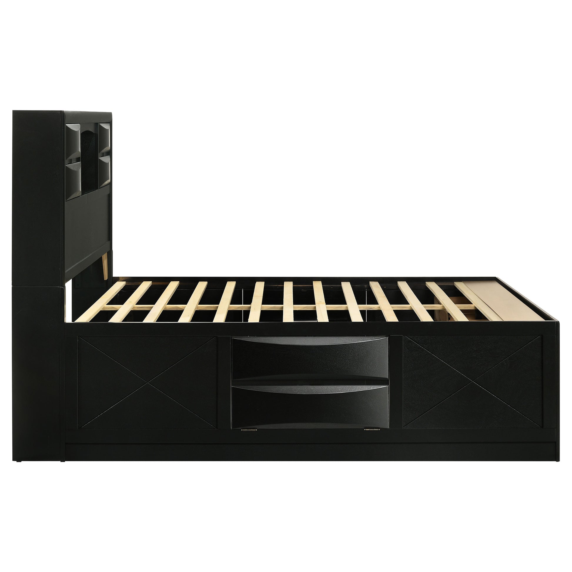 Queen Black Wood Bookcase Bed Frame