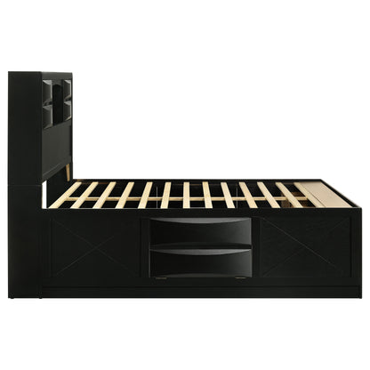 Queen Black Wood Bookcase Bed Frame