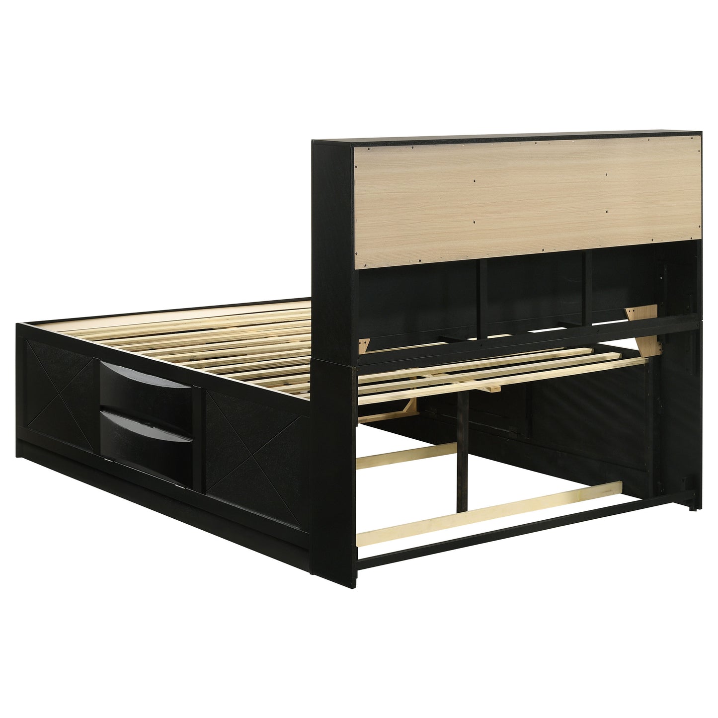 Queen Black Wood Bookcase Bed Frame