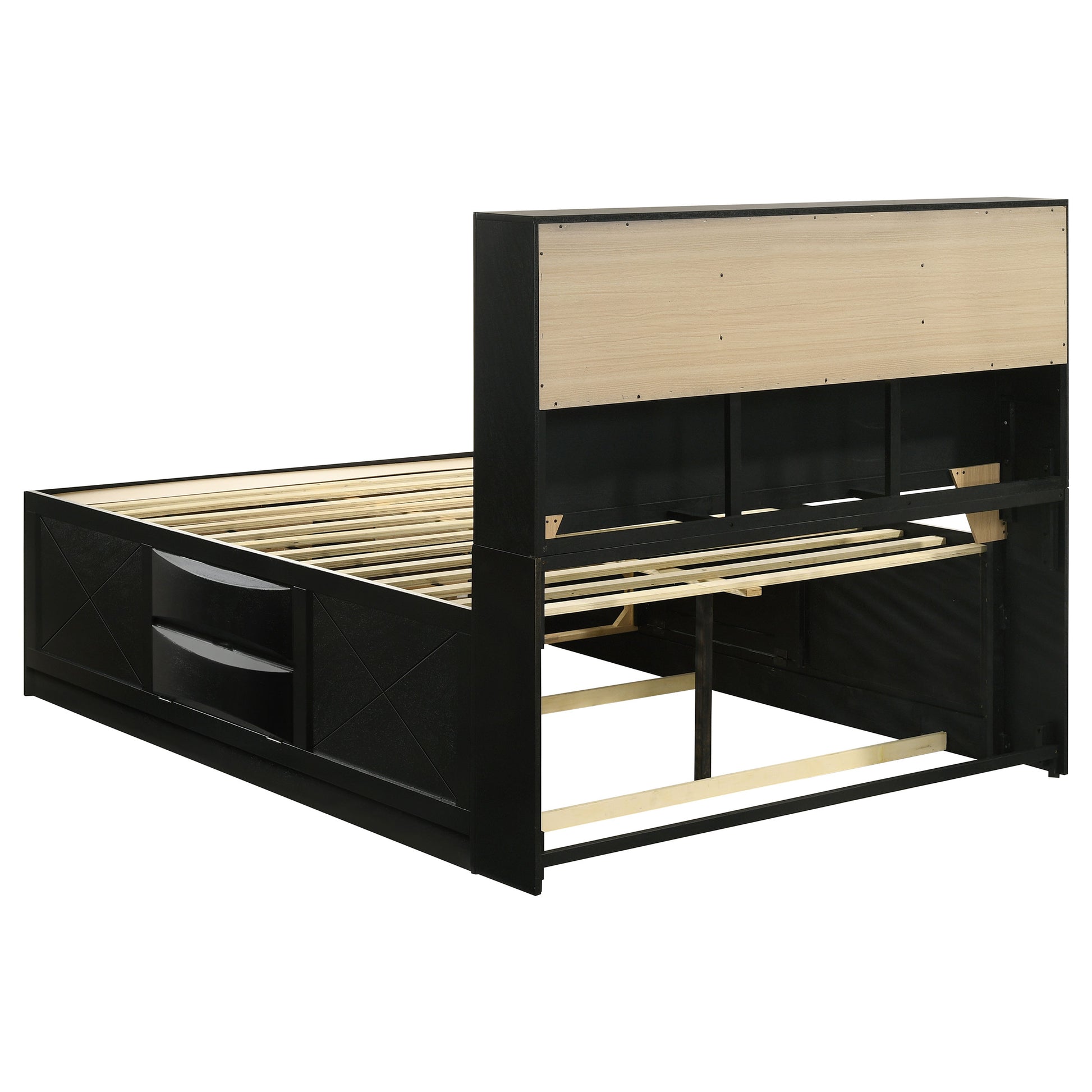 Queen Black Wood Bookcase Bed Frame