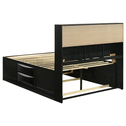 Queen Black Wood Bookcase Bed Frame