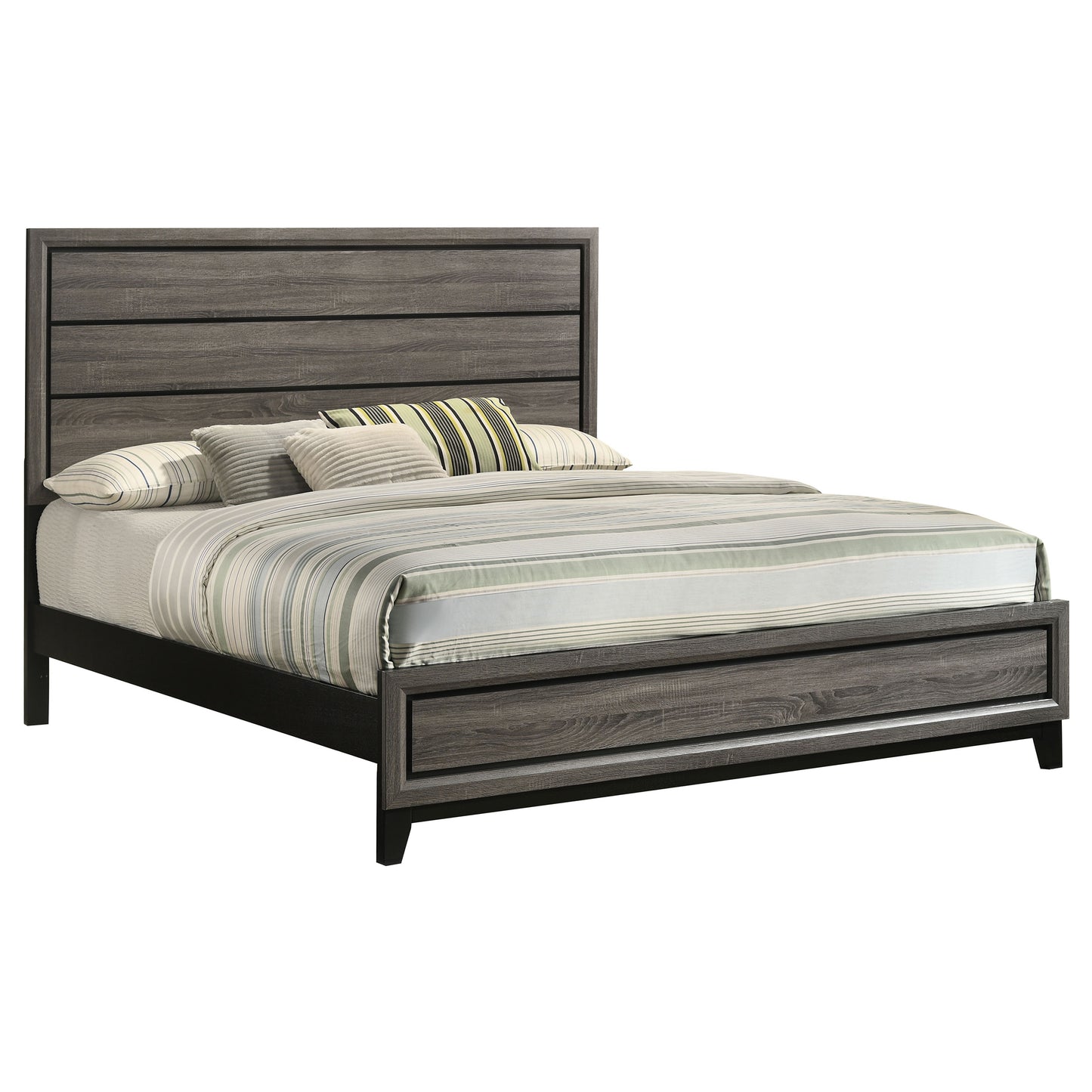 King Panel Bed - Gray Oak Wood Frame